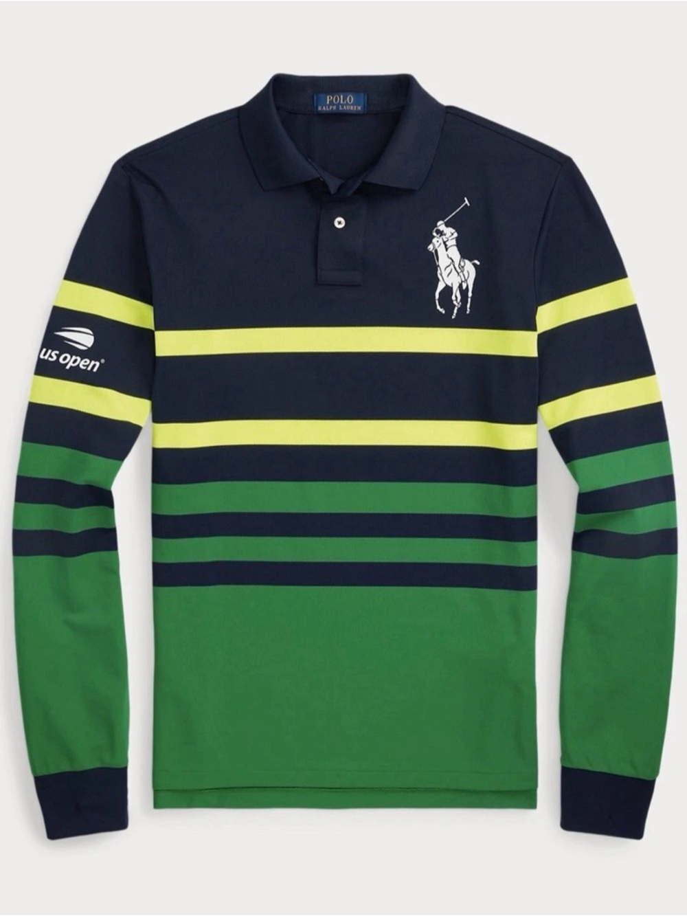 Polo by Ralph Lauren Navy, Green & Yellow Striped Long-Sleeve Polo